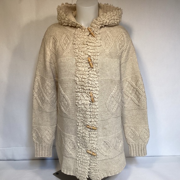 Vintage Wool Sweater Jacket with hood & toggle buttons womens size 40 Bonnie Lee - Picture 1 of 15